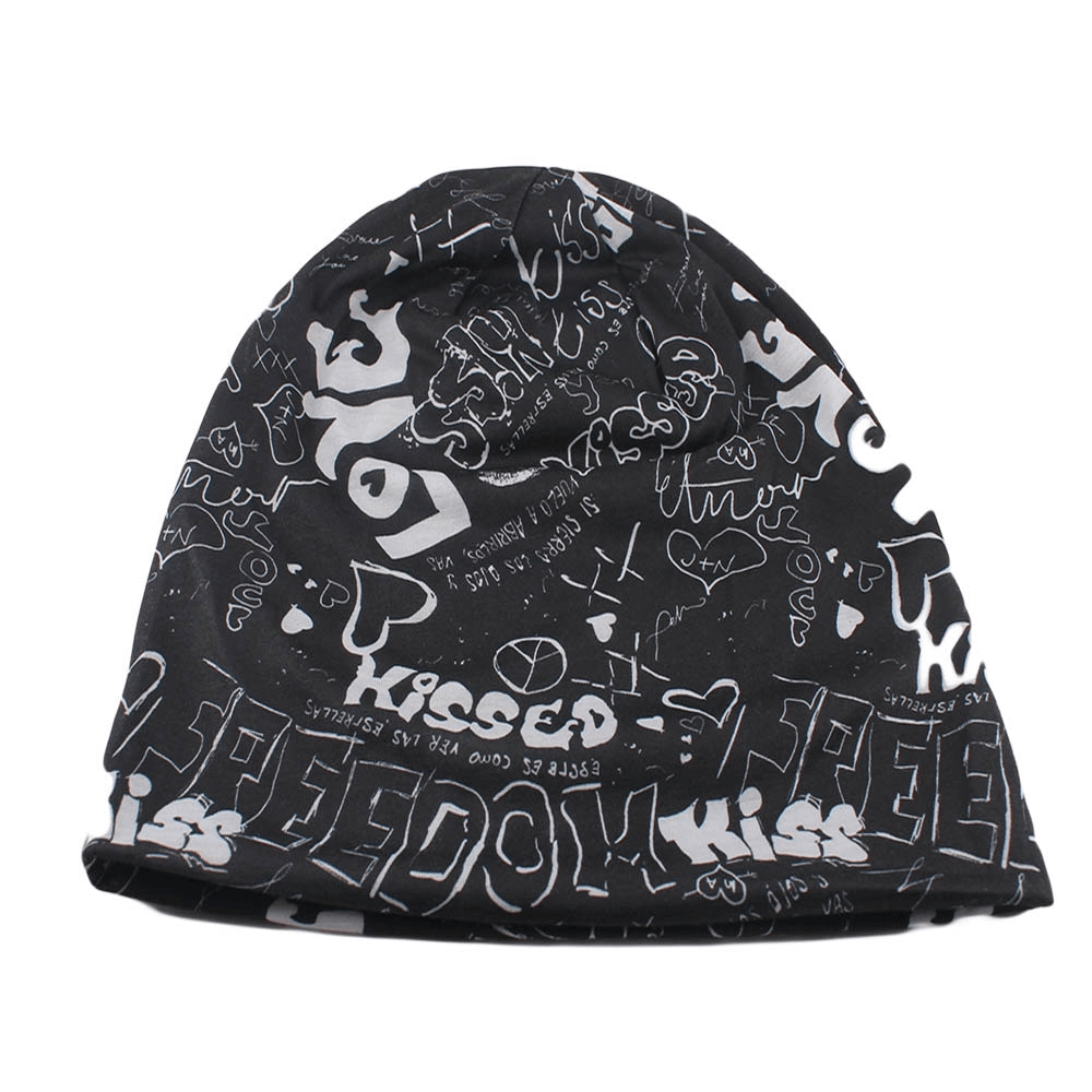 Stylish lightweight unisex sports beanie with letter pattern, perfect for outdoor activities. SF0812 black and white design.